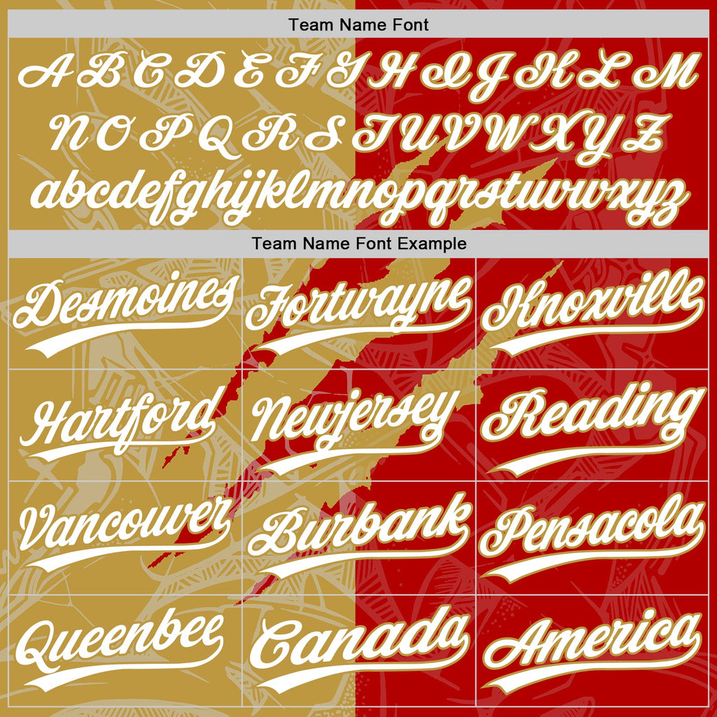 Custom Graffiti Pattern White Red-Old Gold 3D Scratch Two-Button Unisex Softball Jersey