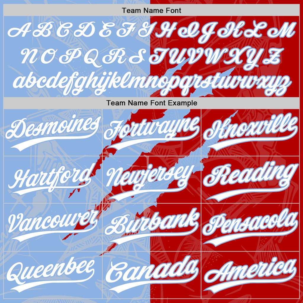 Custom Graffiti Pattern White Red-Light Blue 3D Scratch Two-Button Unisex Softball Jersey