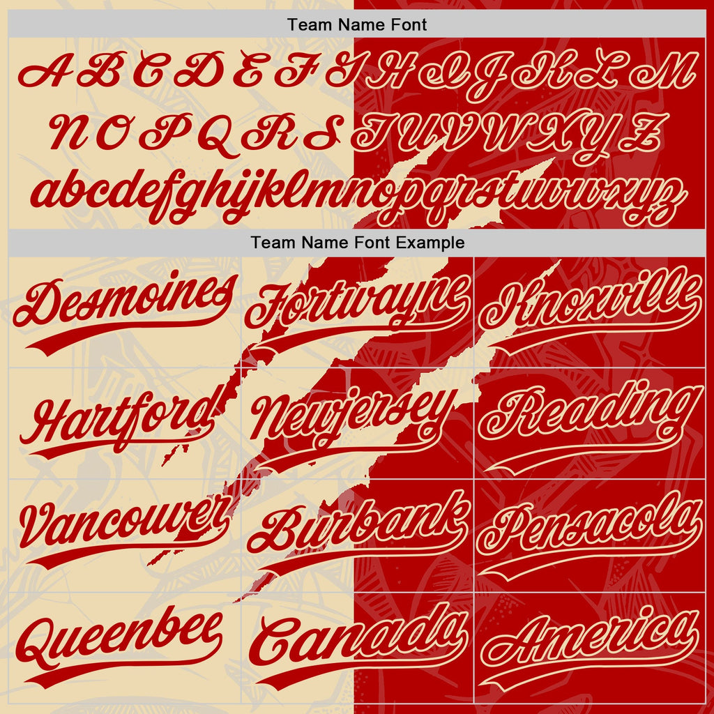 Custom Graffiti Pattern Red-Cream 3D Scratch Two-Button Unisex Softball Jersey