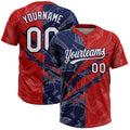Custom Graffiti Pattern White Red-Navy 3D Scratch Two-Button Unisex Softball Jersey