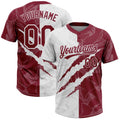 Custom Graffiti Pattern Crimson-White 3D Scratch Two-Button Unisex Softball Jersey