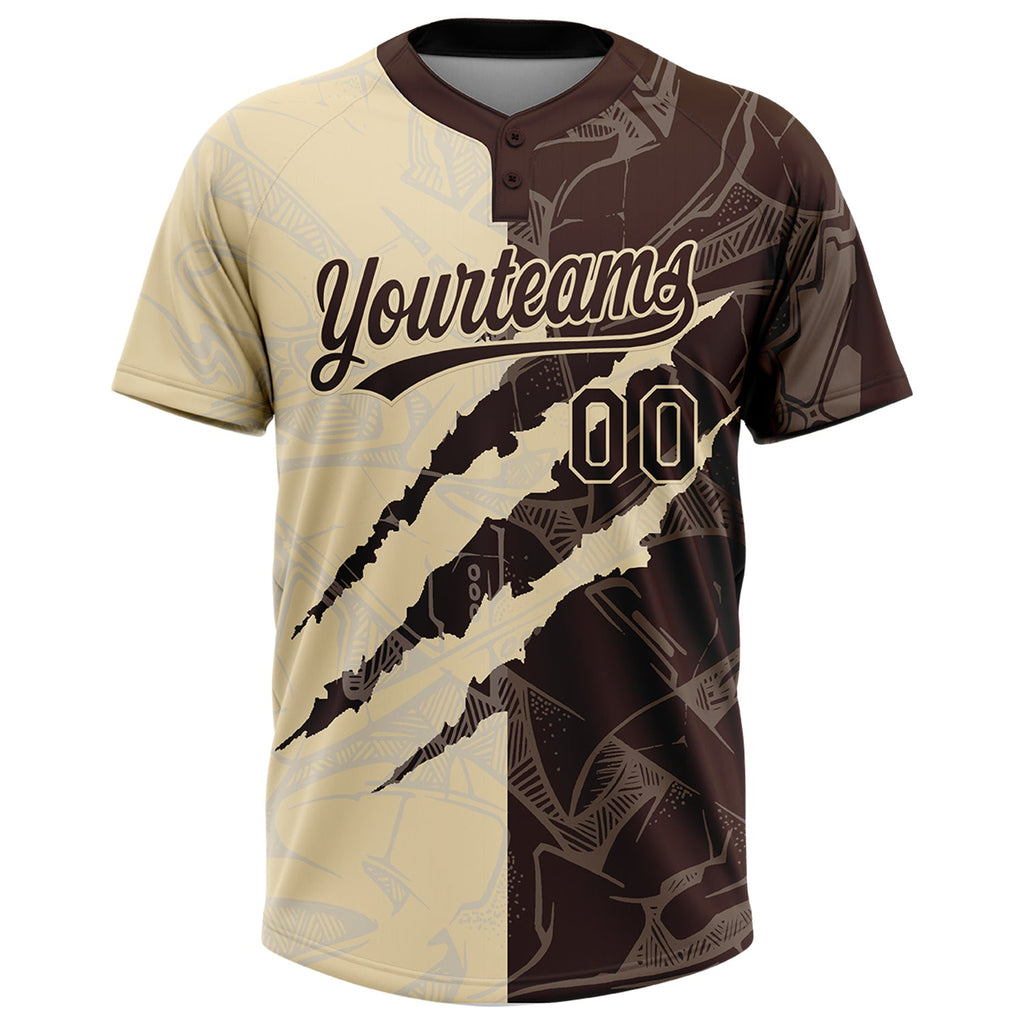 Custom Graffiti Pattern Brown-Cream 3D Scratch Two-Button Unisex Softball Jersey