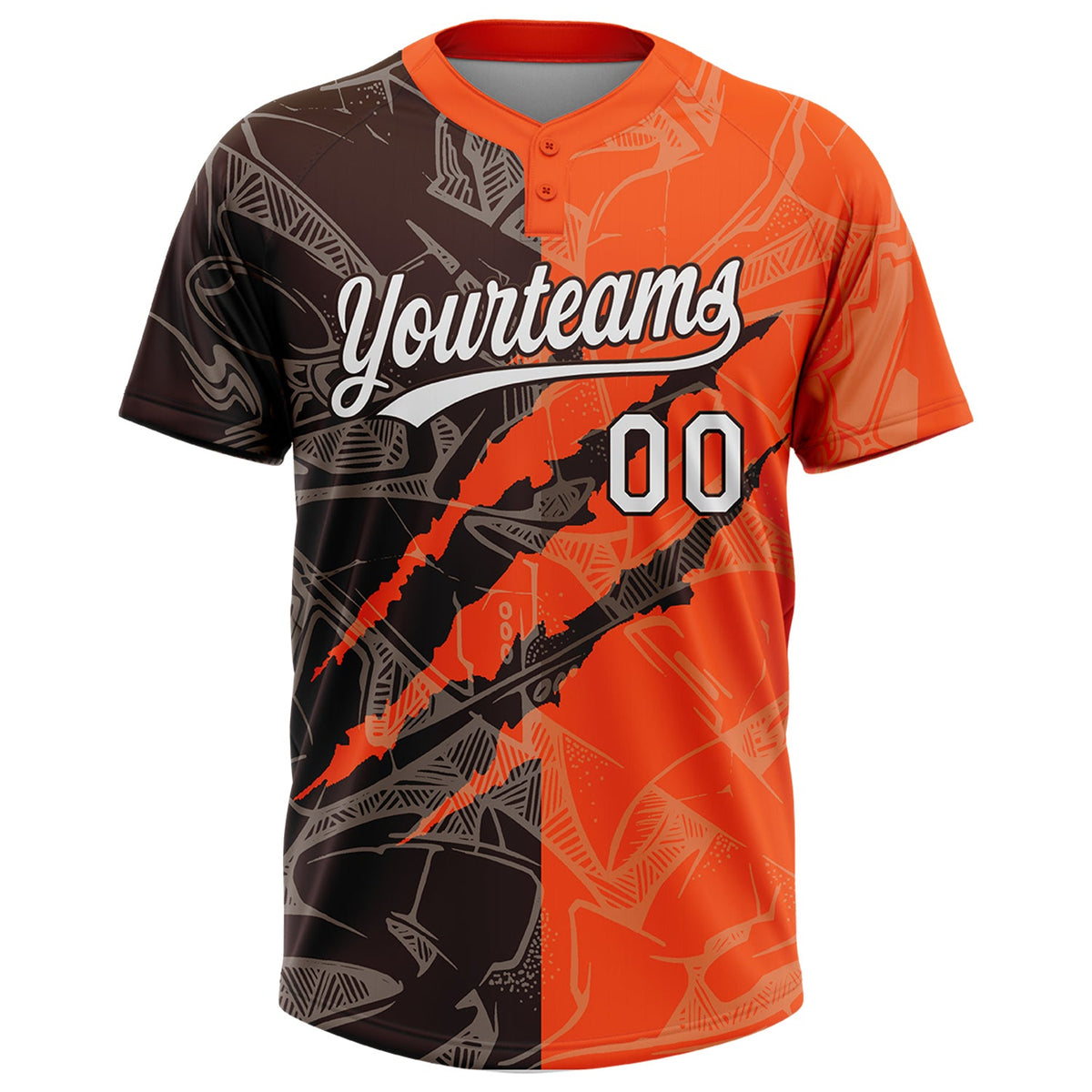 Custom Graffiti Pattern White Orange-Brown 3D Scratch Two-Button Unisex Softball Jersey