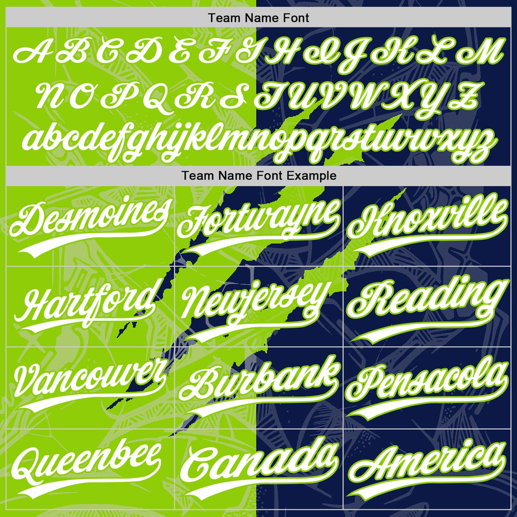 Custom Graffiti Pattern White Navy-Neon Green 3D Scratch Two-Button Unisex Softball Jersey
