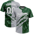Custom Graffiti Pattern White Green-Gray 3D Scratch Two-Button Unisex Softball Jersey