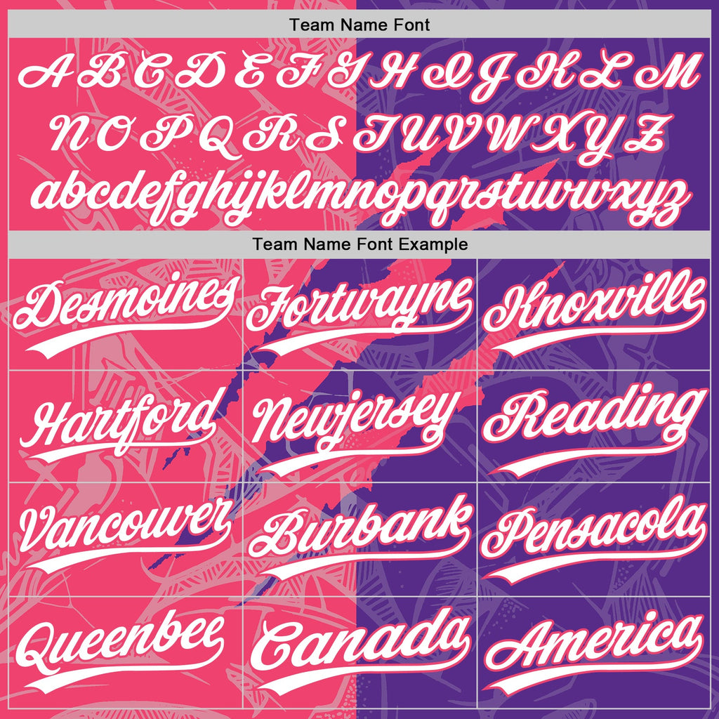 Custom Graffiti Pattern White Purple-Neon Pink 3D Scratch Two-Button Unisex Softball Jersey