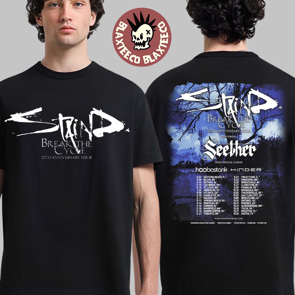 Staind Break The Cycle 25th Anniversary Tour North America City Dates Two Sided T-Shirt