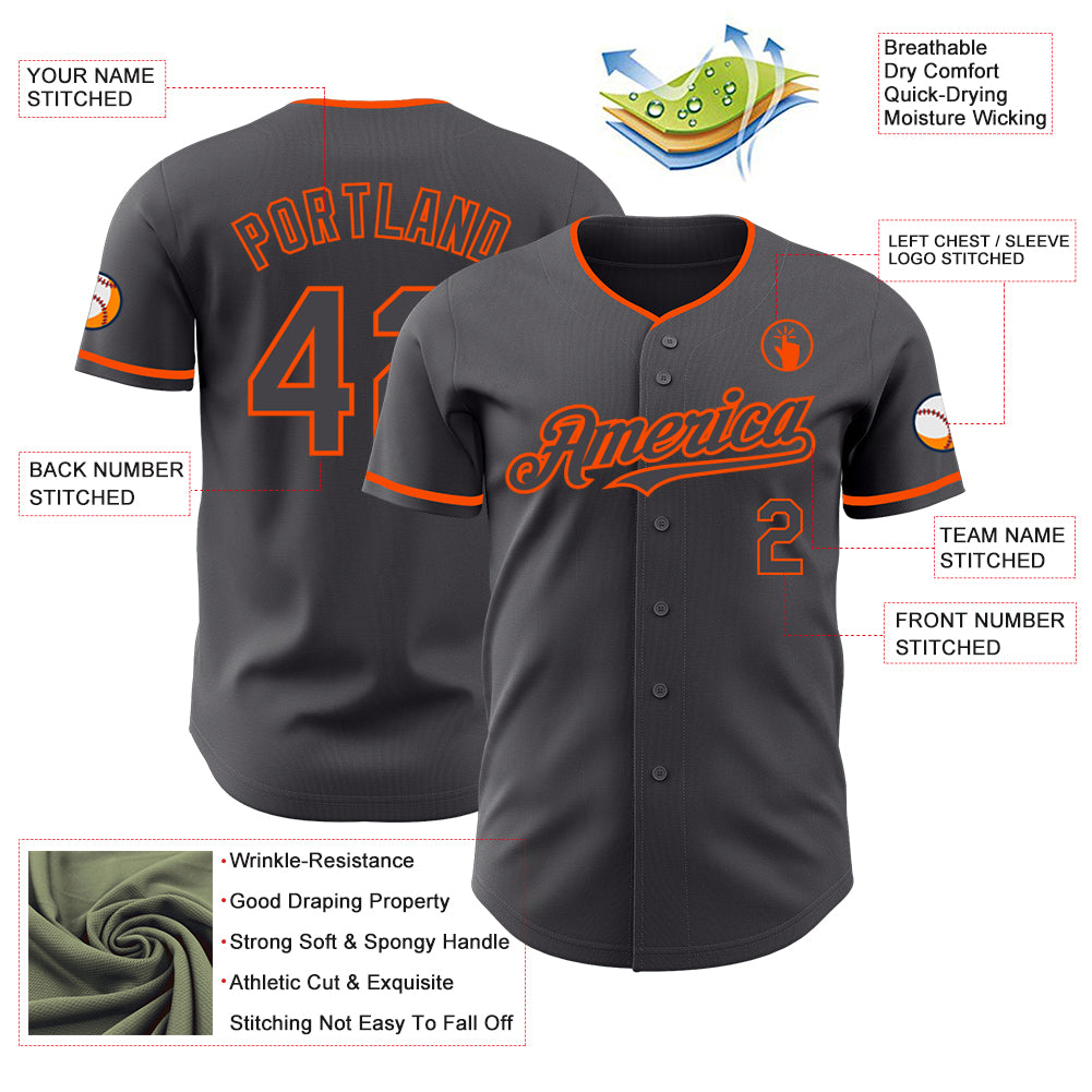 Custom Steel Gray Orange Authentic Baseball Jersey