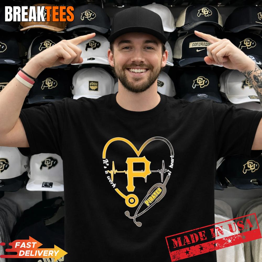 Stethoscope Heart Heartbeat It’s A Work Of Heart Pittsburgh Pirates Baseball Logo T-Shirt