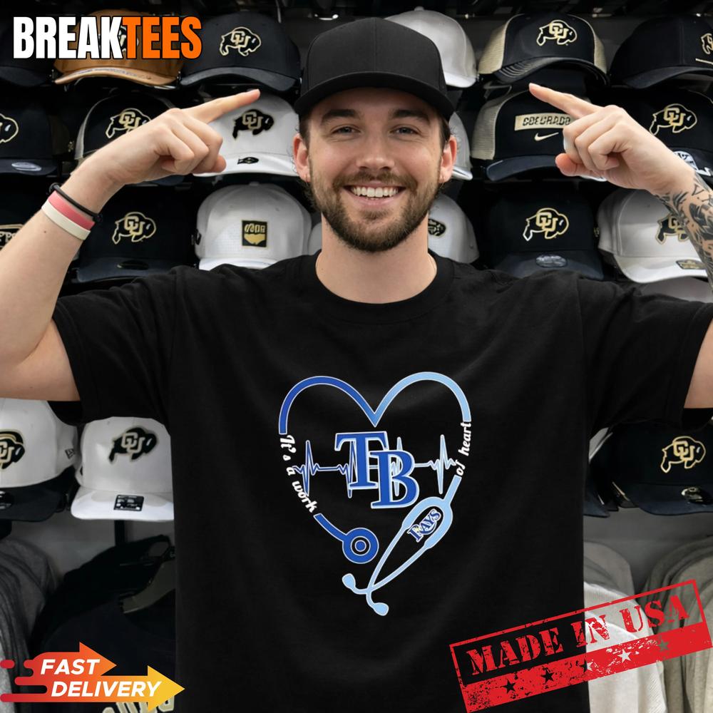 Stethoscope Heart Heartbeat It’s A Work Of Heart Tampa Bay Rays Baseball Logo T-Shirt
