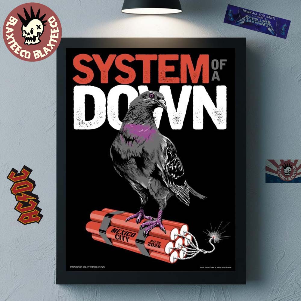 System Of A Down CDMX Mexico 2026 Pop Up Shop Event Poster At Estadio GNP Seguros On 28 May 2026 The Pigeon Poster Canvas