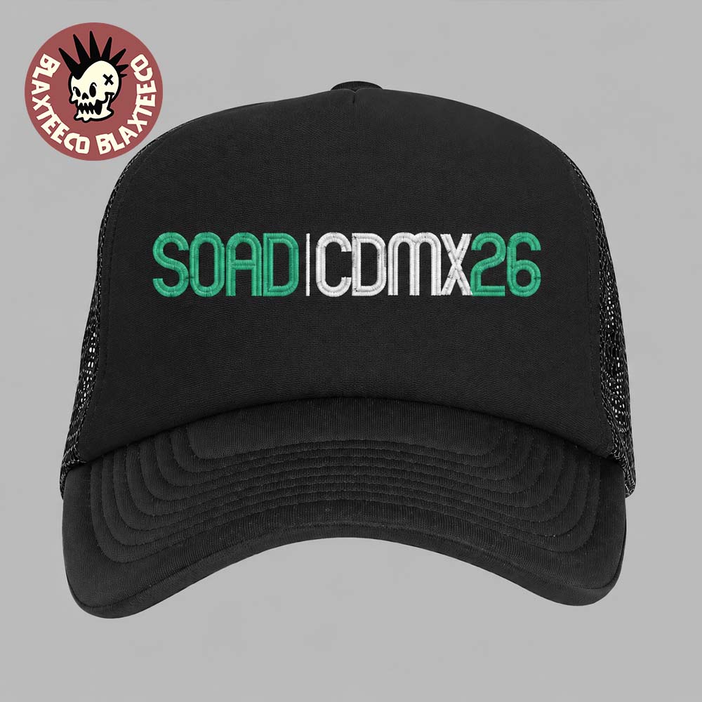 System Of A Down CDMX Mexico 2026 Pop Up Shop Merch At Estadio GNP Seguros On 27 And 28 May 2026 Logo Trucker Hat