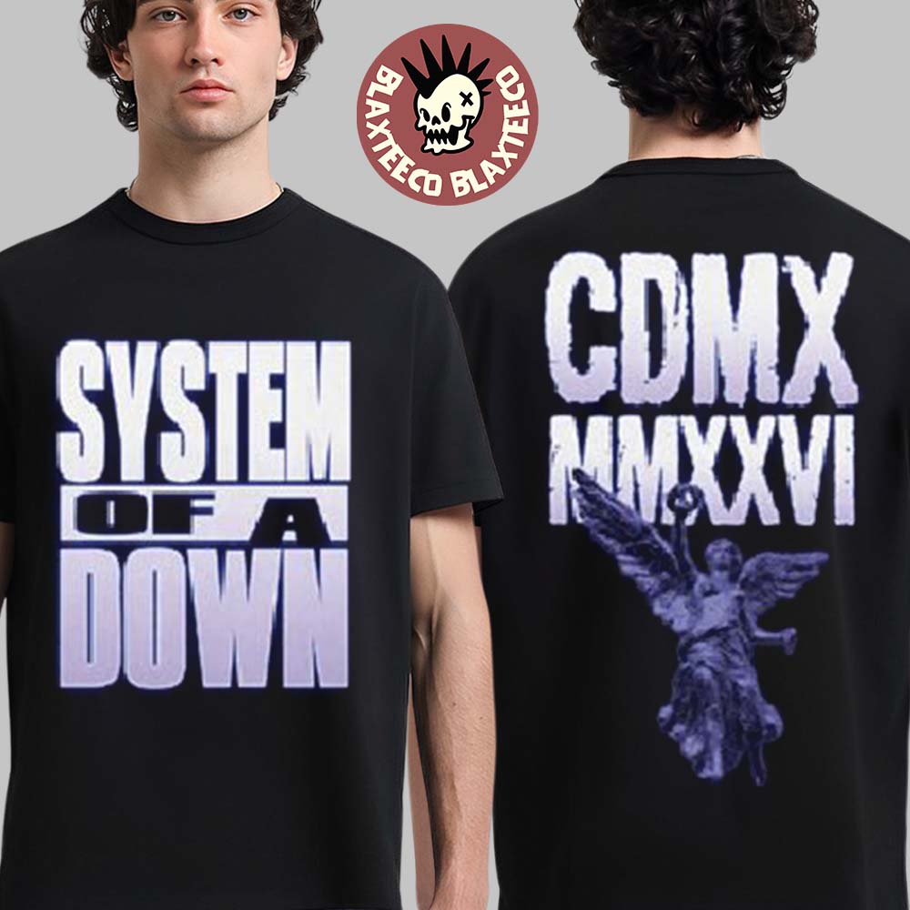 System Of A Down CDMX Mexico 2026 Pop Up Shop Merch Tee At Estadio GNP Seguros On 27 And 28 May 2026 Angel Statue T-Shirt