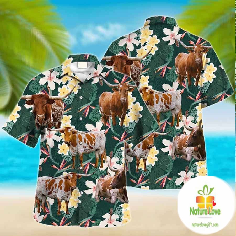 Texas Longhorn Hawaiian Shirt Farm Animal Lover Aloha Shirt For Men Women