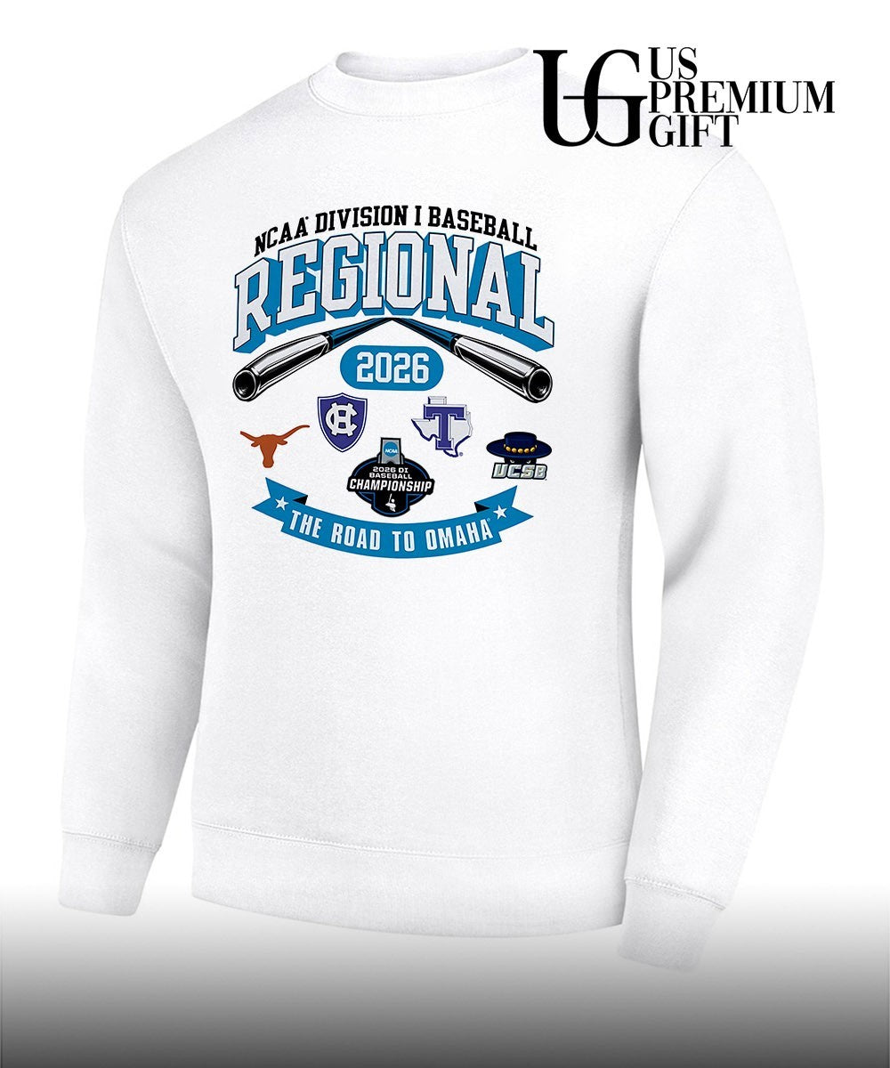 Texas Longhorns and Holy Cross Crusaders and Texas Tech Red Raiders and UCSB 2026 NCAA Division I Baseball Regional Road to Omaha shirt