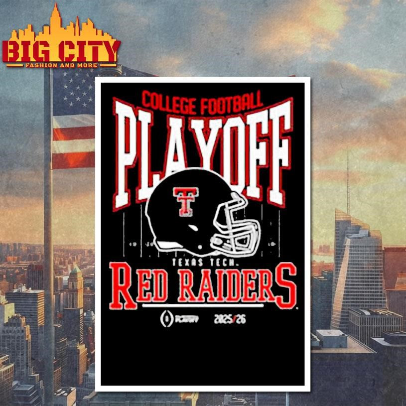 Texas Tech Red Raiders NCAA 2025 2026 College Football Playoff curved helmet shirt