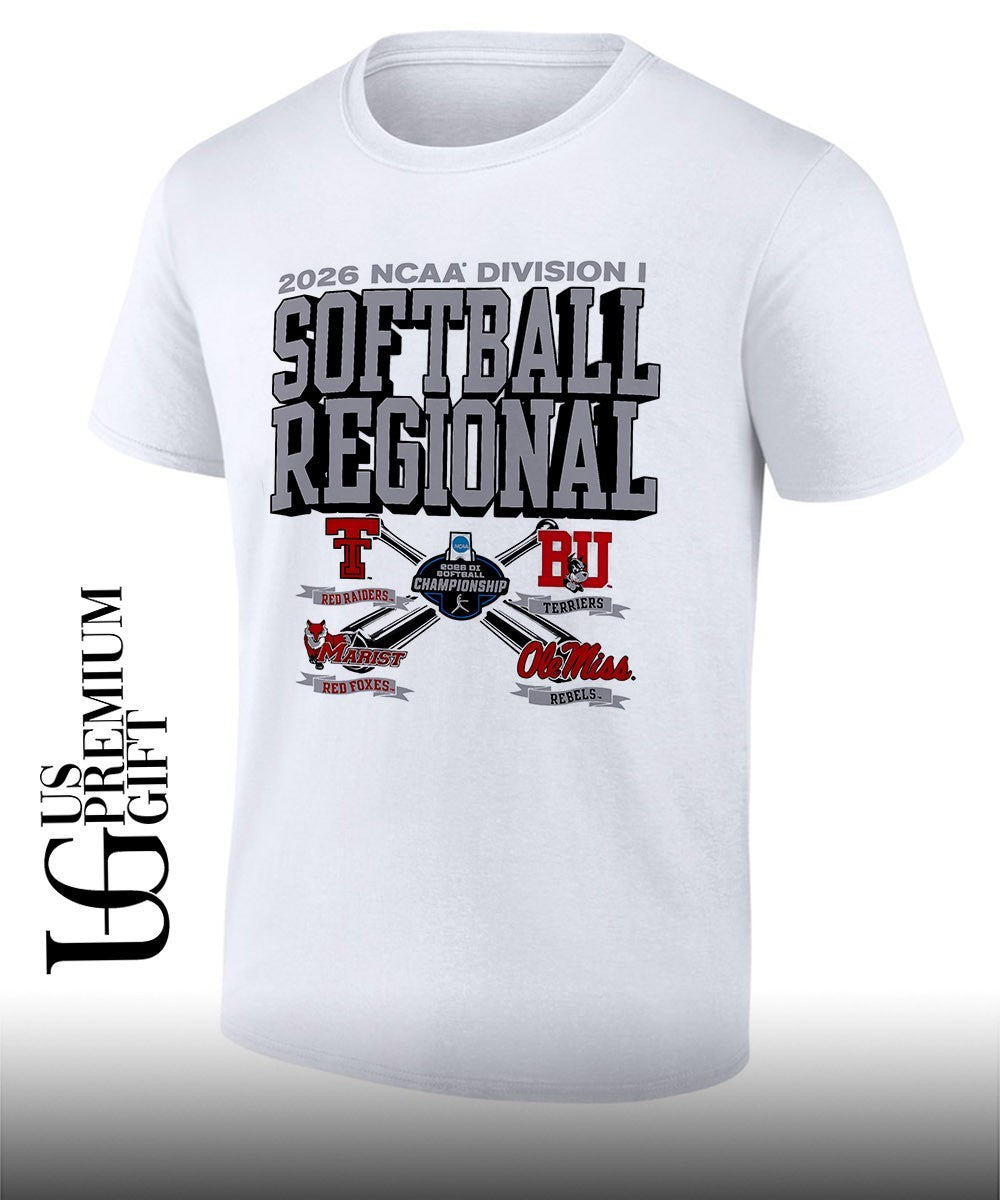 Texas Tech and Boston University and Marist College and Ole Miss 2026 NCAA Division I Softball Regional logo shirt