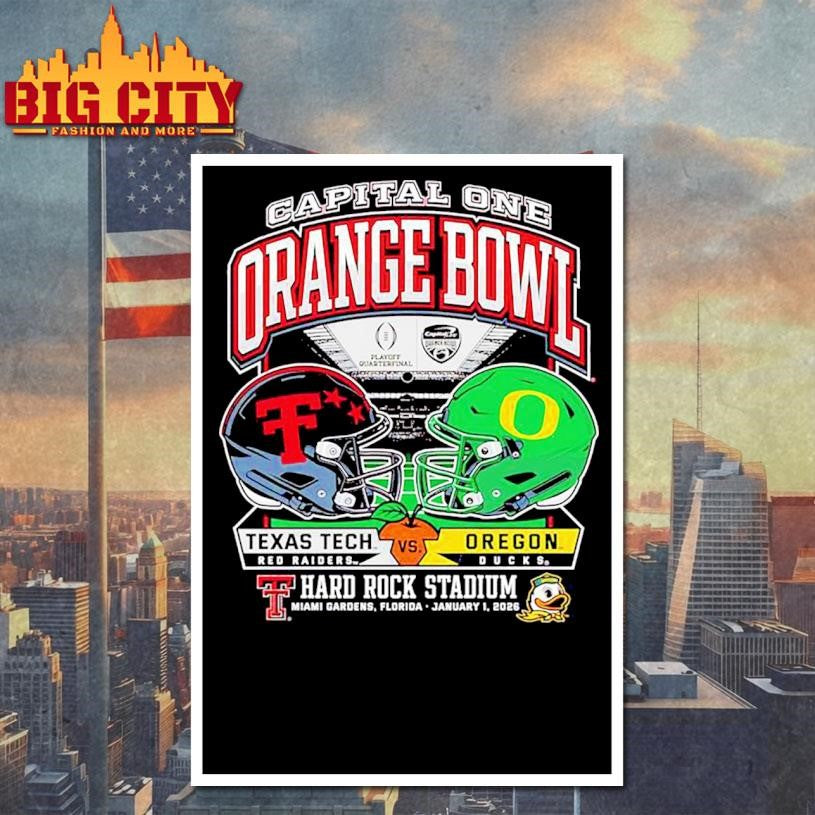 Texas Tech vs Oregon 2025 Capital One Orange Bowl Helmet Shirt