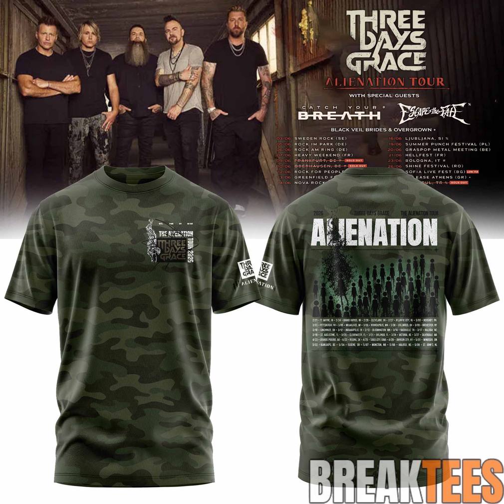 Three Days Grace Alienation Tour 2026 Green Camo Shirt
