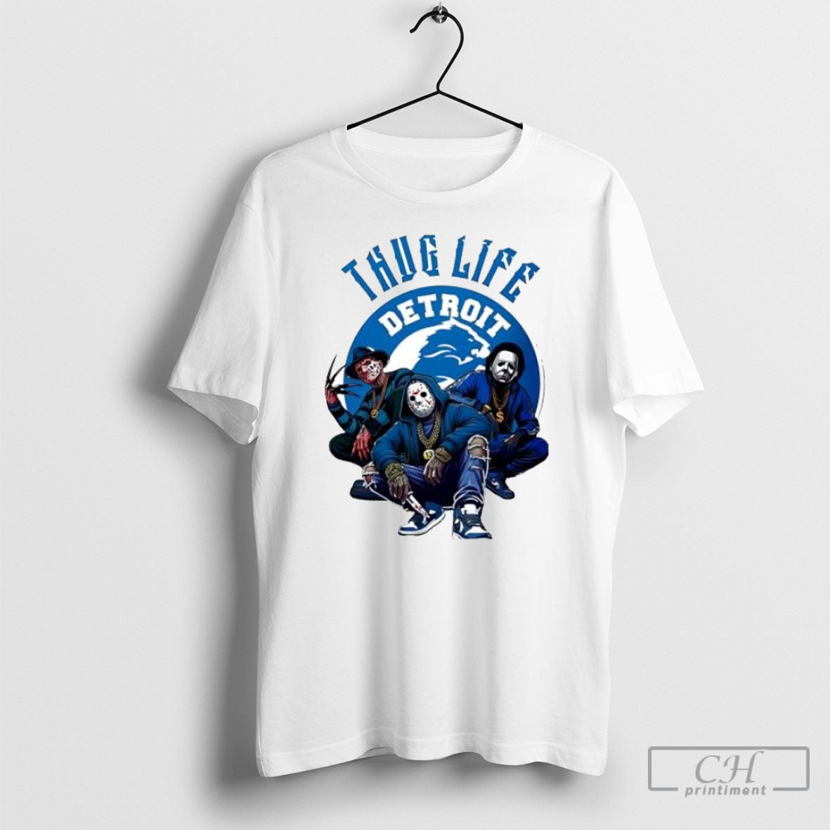 Thug Life Detroit Freddy Jason Michael Myers Horror Lions Fan Posters White Shirt