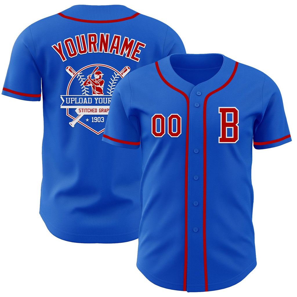 Custom Thunder Blue Red-White Authentic Baseball Jersey