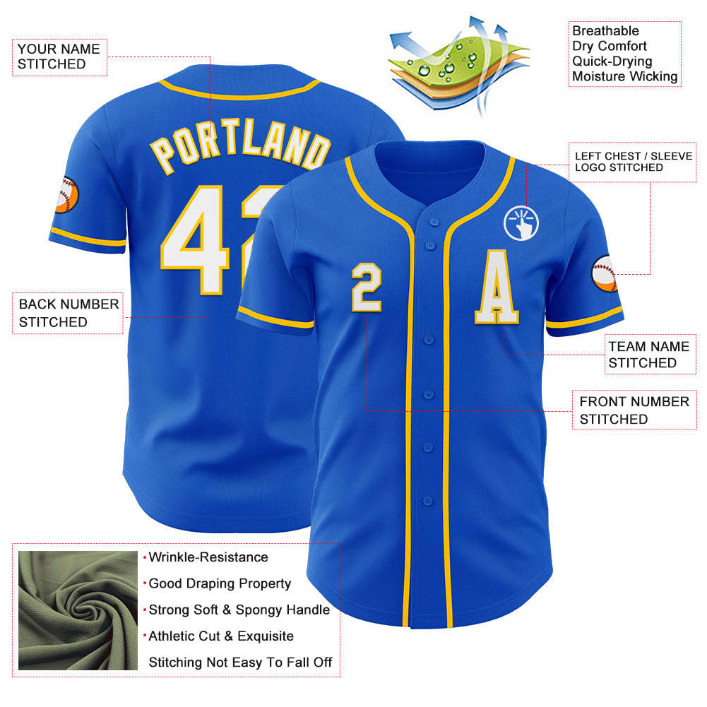 Custom Thunder Blue White-Yellow Authentic Baseball Jersey