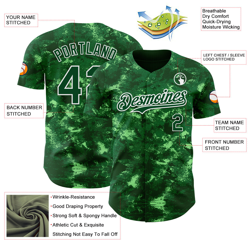 Custom Tie Dye Green-White Authentic Baseball Jersey