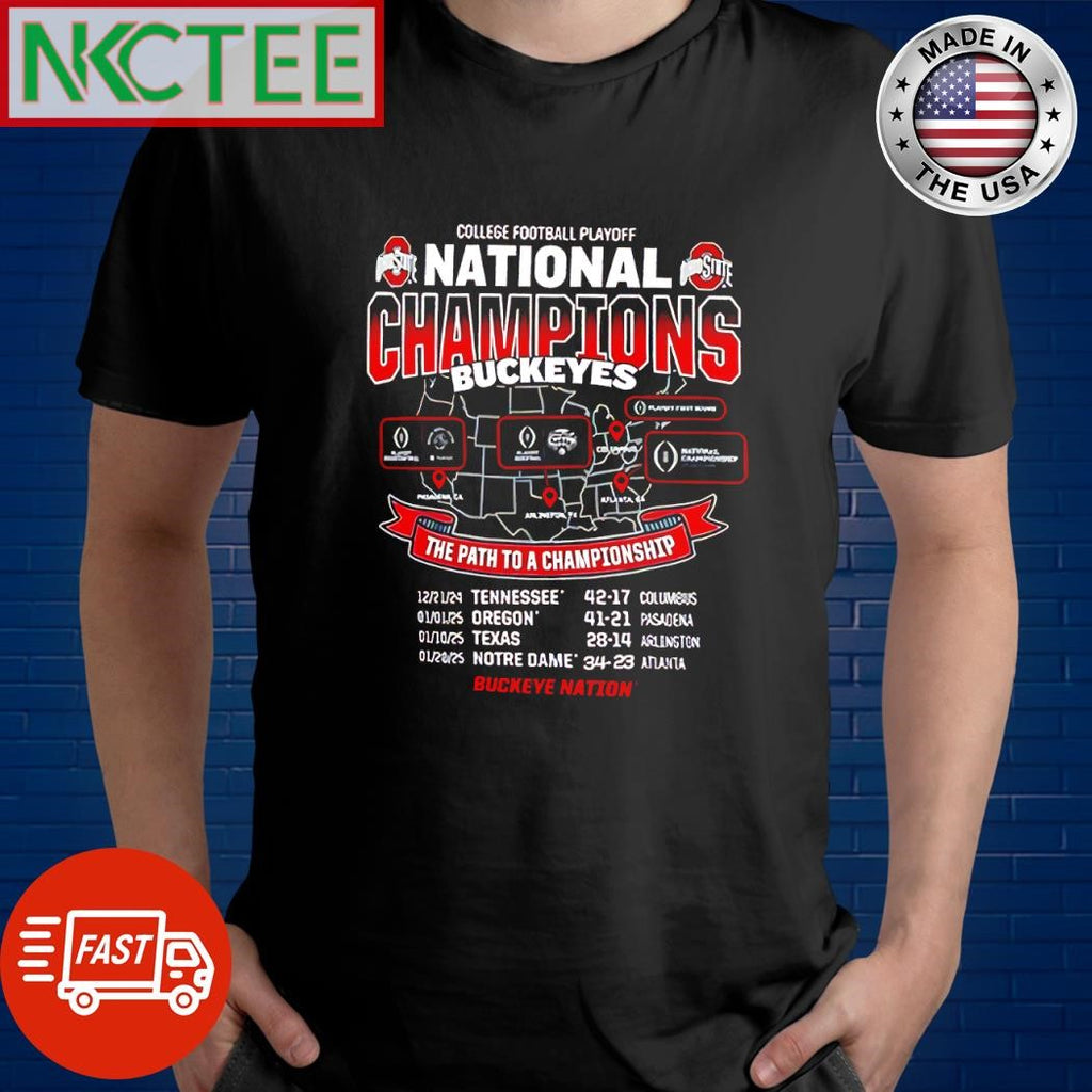 Top College football playoff National Champions Buckeyes The Path to a championship 12 21 24 Tennessee 42-17 Columbus shirt