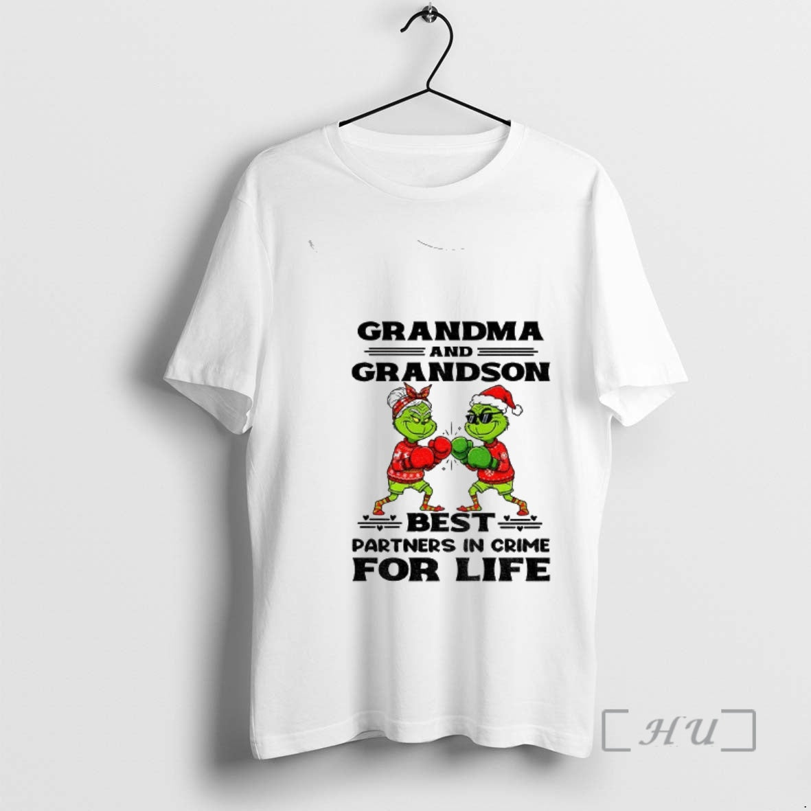 Trending Grinch Boxing Grandma And Grandson Best Partners In Crime For Life Premium T Shirts