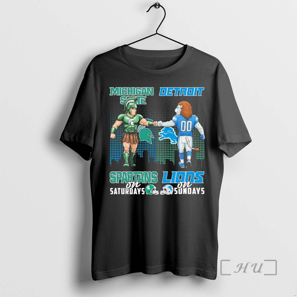 Trending Michigan State Spartans On Saturdays Detroit Lions On Sundays Mascot Premium T Shirts Sweater