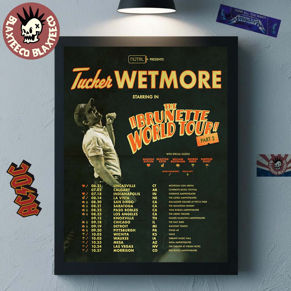 Tucker Wetmore The Brunette World Tour Part 2 2026 North America Schedule Dates Home Decor Poster Canvas