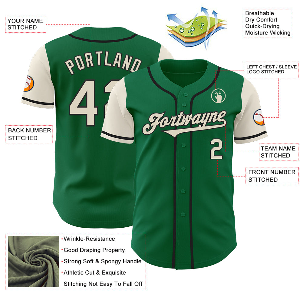 Custom Kelly Green Cream-Black Authentic Two Tone Baseball Jersey