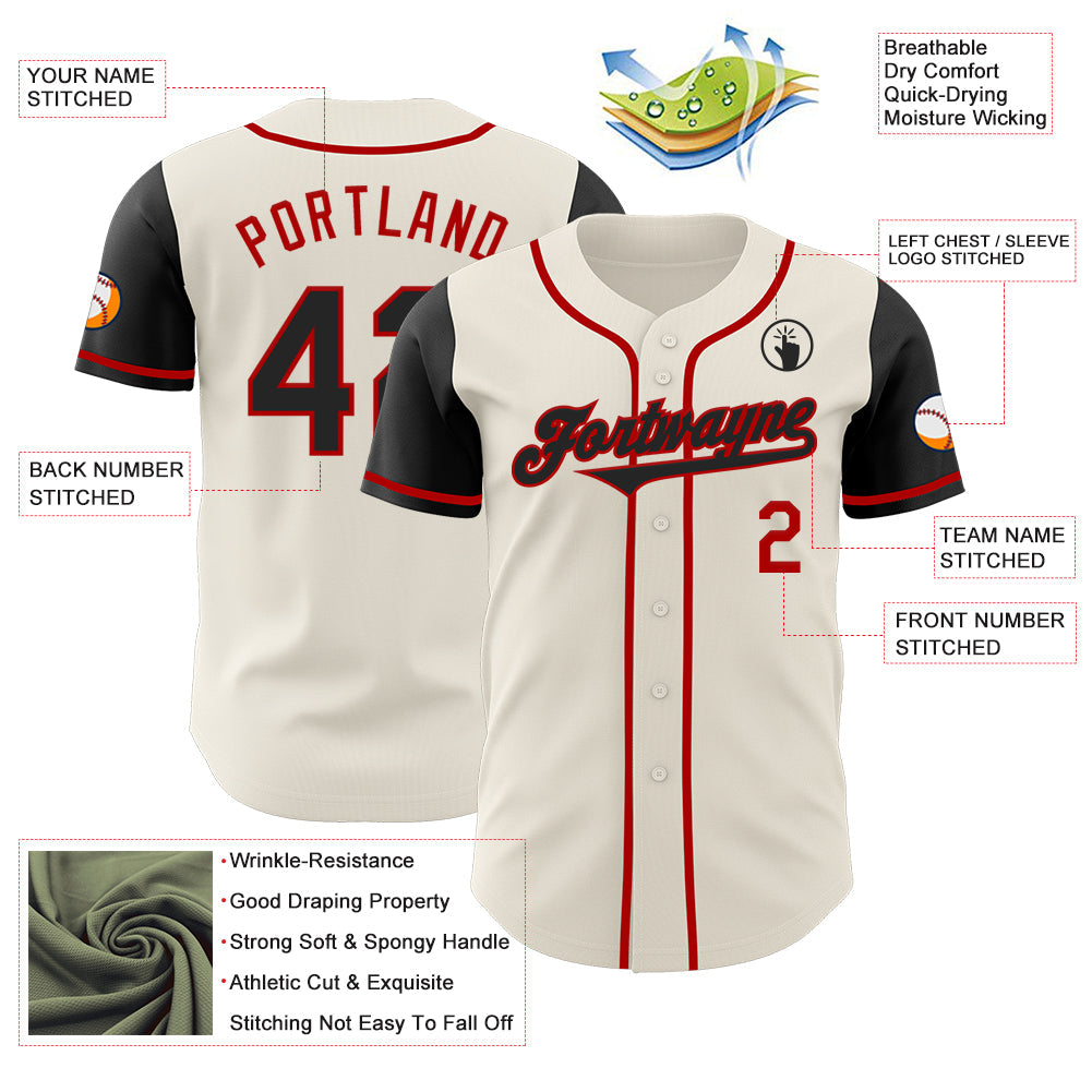 Custom Cream Black-Red Authentic Two Tone Baseball Jersey