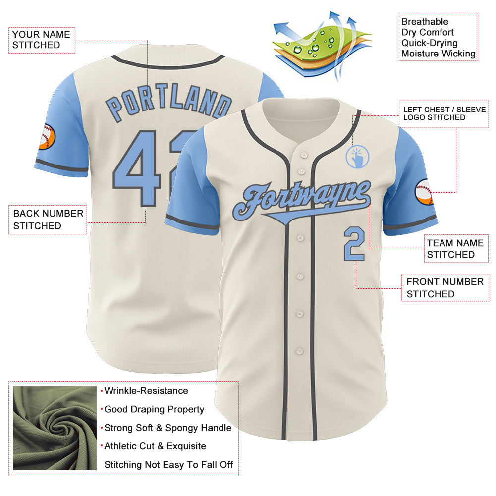 Custom Cream Light Blue-Steel Gray Authentic Two Tone Baseball Jersey