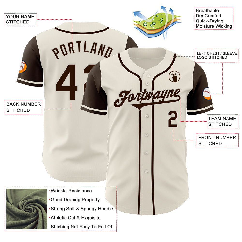 Custom Cream Brown Authentic Two Tone Baseball Jersey