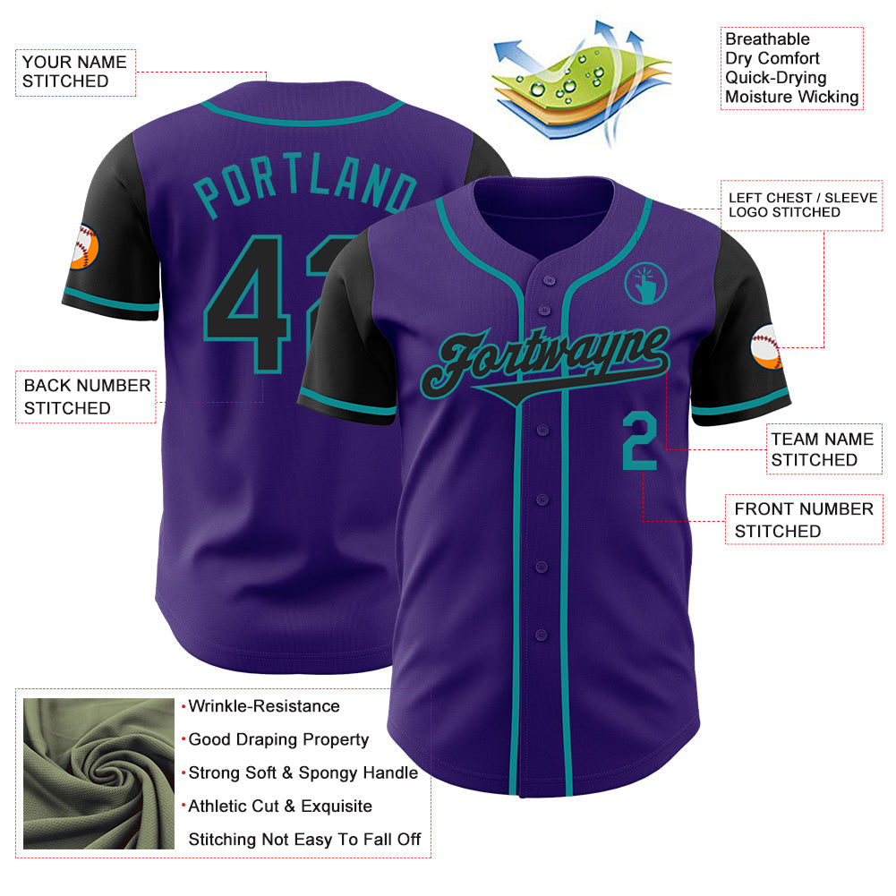 Custom Purple Black-Teal Authentic Two Tone Baseball Jersey