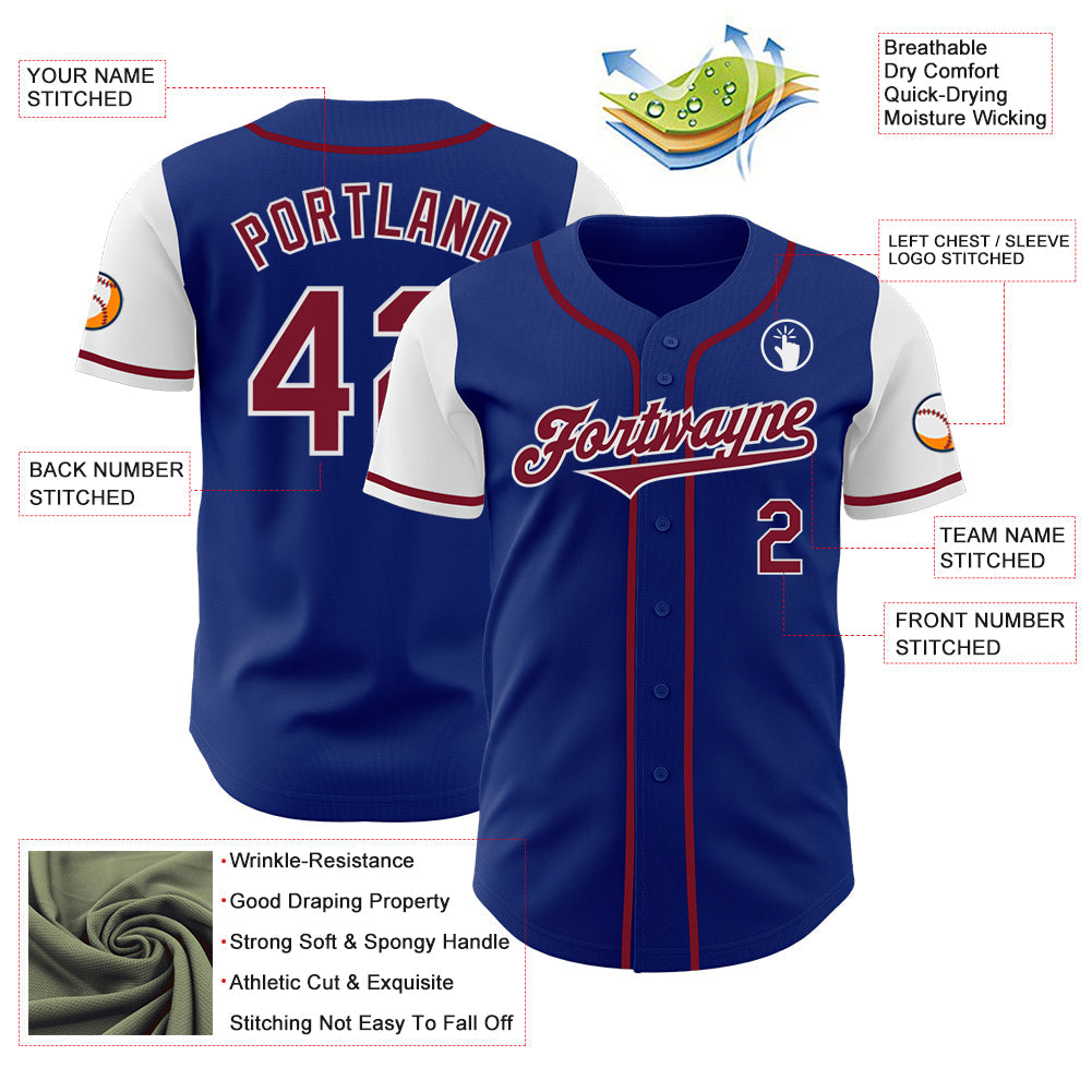 Custom Royal Crimson-White Authentic Two Tone Baseball Jersey