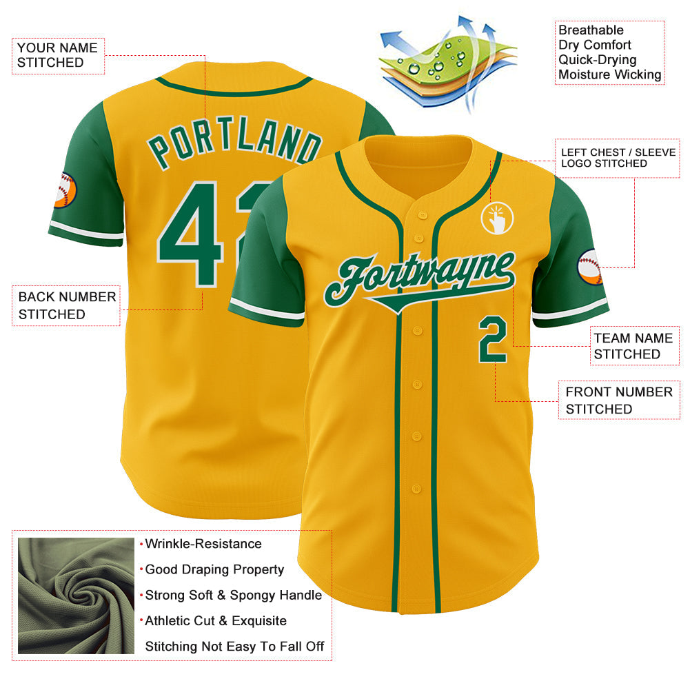 Custom Gold Kelly Green-White Authentic Two Tone Baseball Jersey