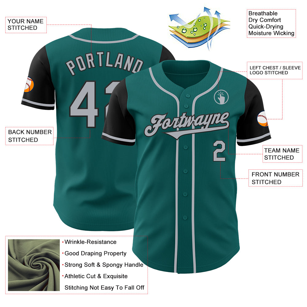 Custom Teal Gray-Black Authentic Two Tone Baseball Jersey