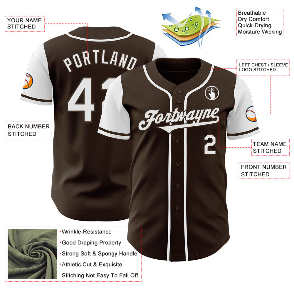 Custom Brown White Authentic Two Tone Baseball Jersey