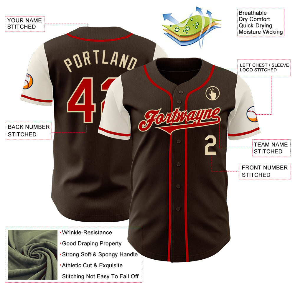 Custom Brown Red-Cream Authentic Two Tone Baseball Jersey