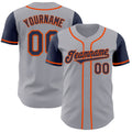 Custom Gray Navy-Orange Authentic Two Tone Baseball Jersey