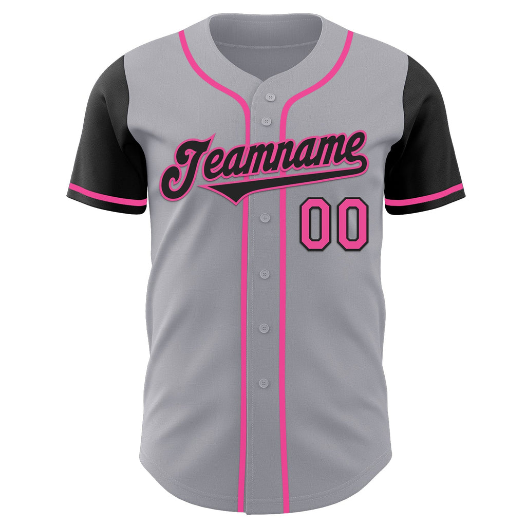 Custom Gray Black-Pink Authentic Two Tone Baseball Jersey
