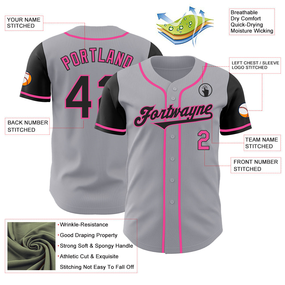 Custom Gray Black-Pink Authentic Two Tone Baseball Jersey