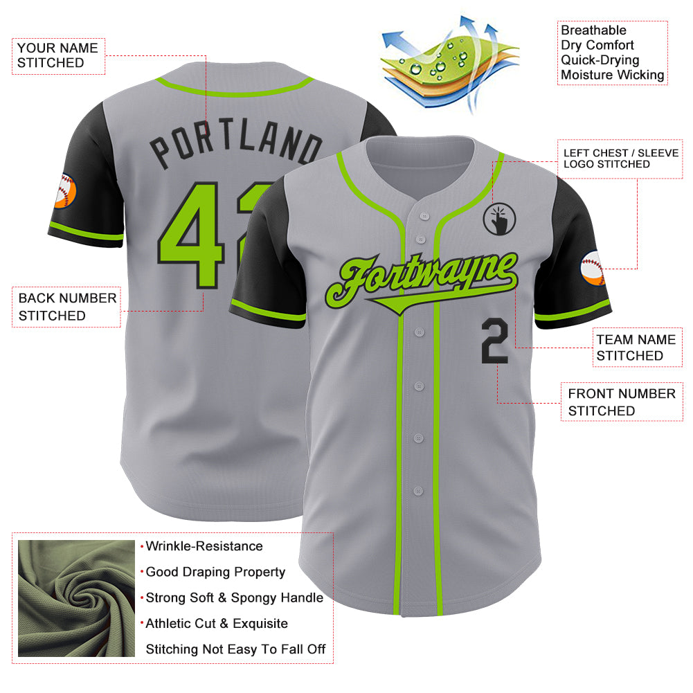Custom Gray Neon Green-Black Authentic Two Tone Baseball Jersey