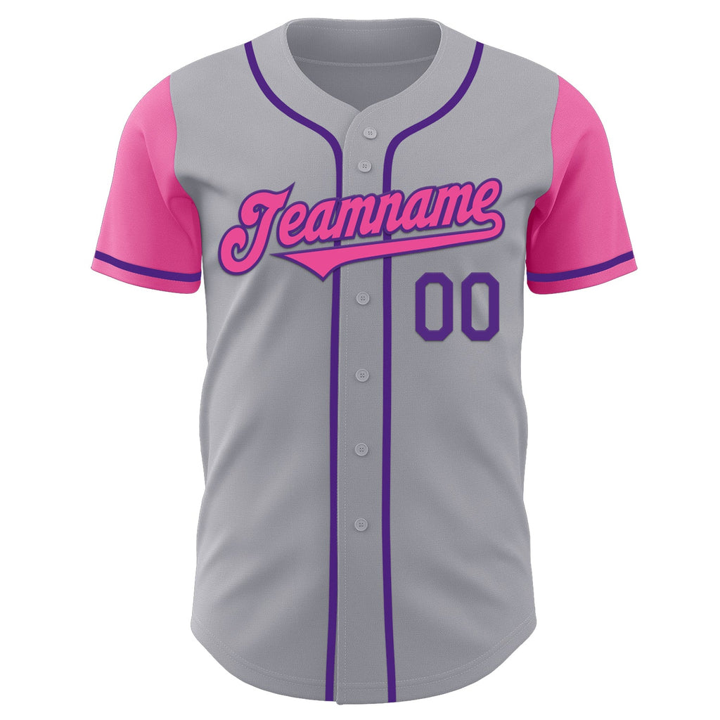 Custom Gray Pink-Purple Authentic Two Tone Baseball Jersey