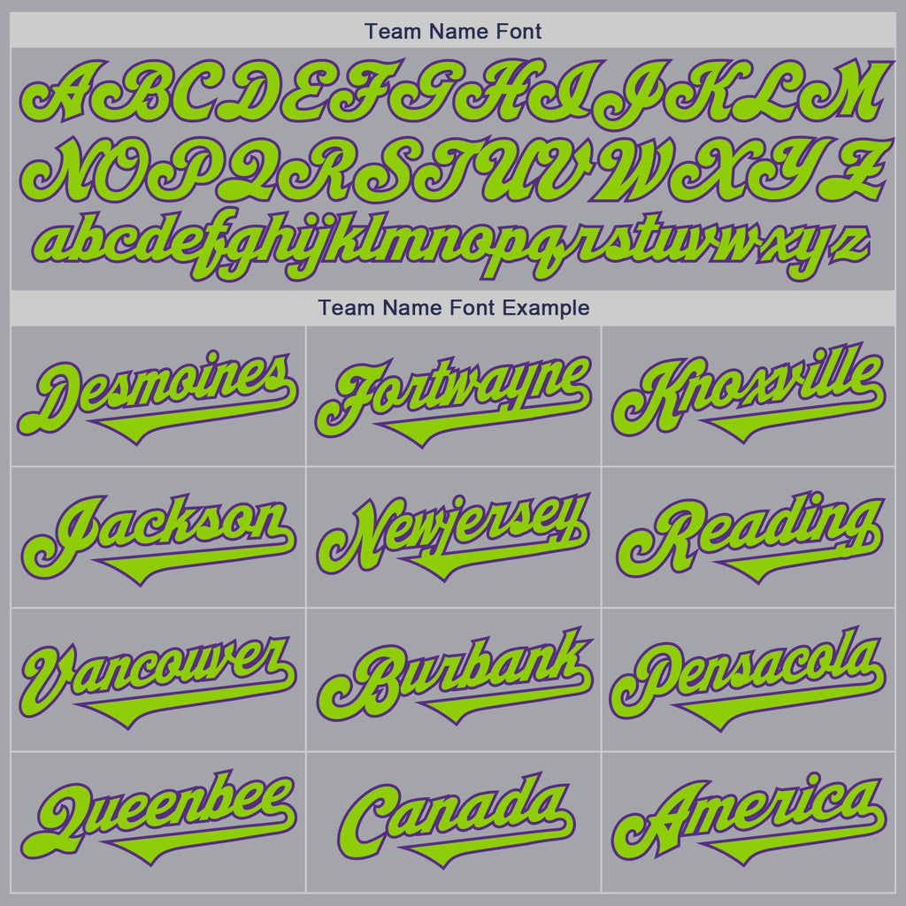 Custom Gray Neon Green-Purple Authentic Two Tone Baseball Jersey