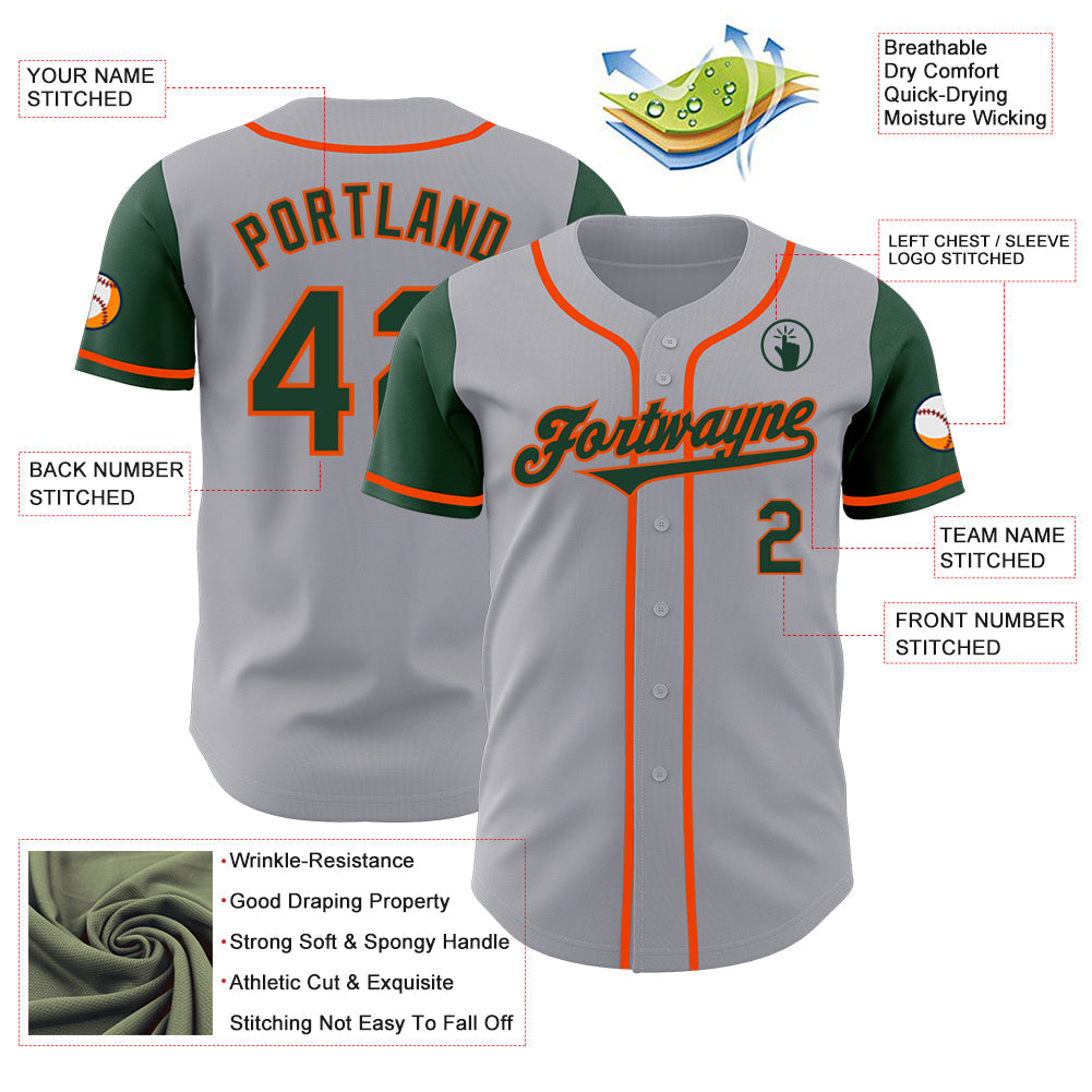 Custom Gray Green-Orange Authentic Two Tone Baseball Jersey