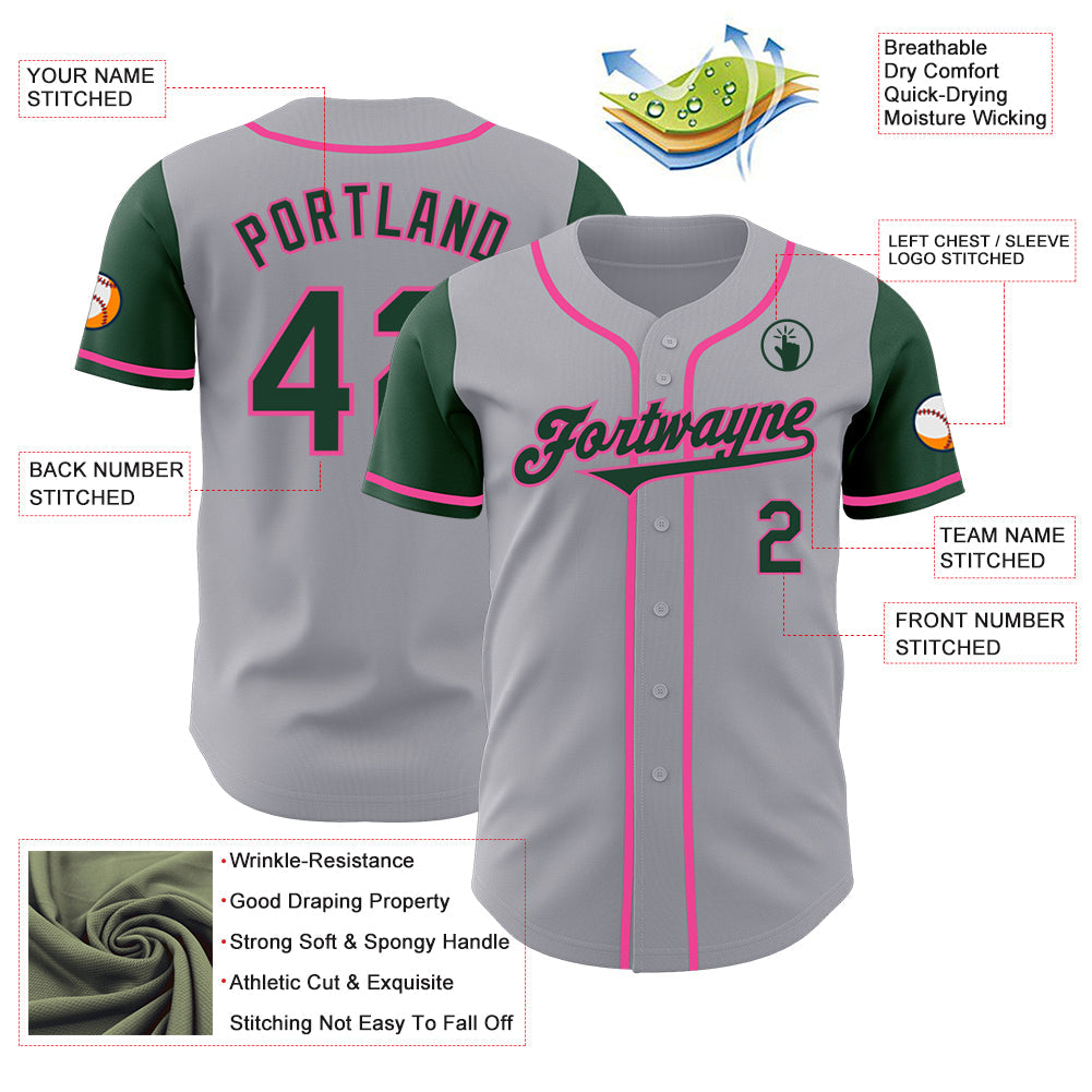 Custom Gray Green-Pink Authentic Two Tone Baseball Jersey