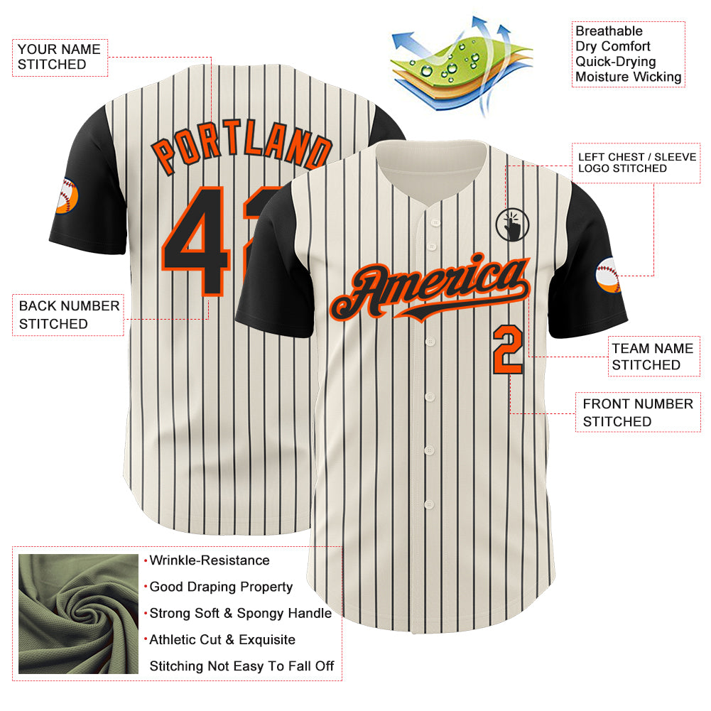 Custom Cream Black Pinstripe Orange Authentic Two Tone Baseball Jersey
